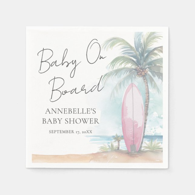 Serviette En Papier Baby On Board Pink Beach Baby Shower (Devant)