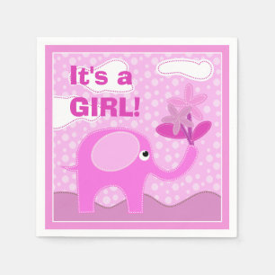 Serviette En Papier Baby Pink Elephant C'est un Baby shower de fille