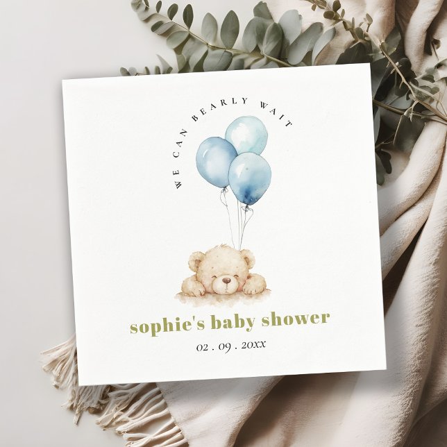 Serviette En Papier Baby shower à ballon d'attente bleu minimal (Créateur téléchargé)