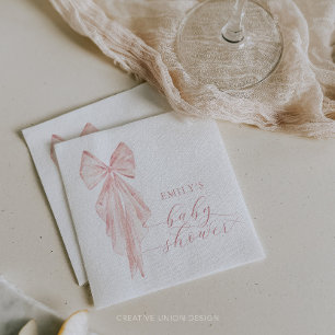 Serviette En Papier Baby shower à boue rose - Ruban d'aquarelle minima