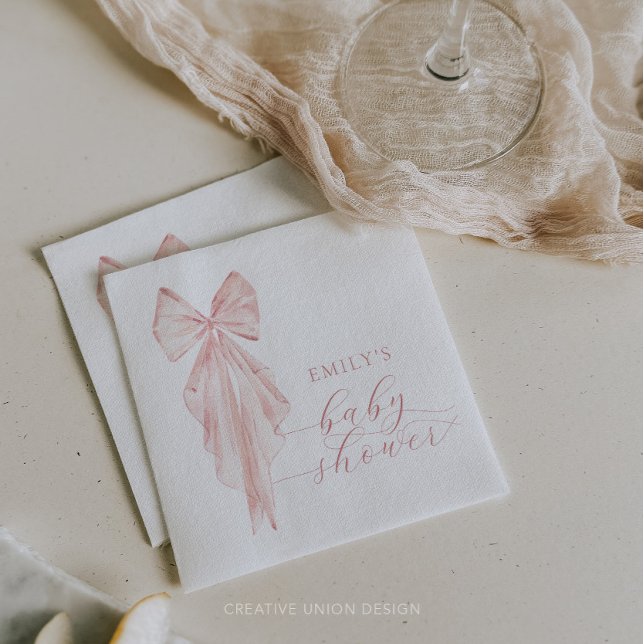 Serviette En Papier Baby shower à boue rose - Ruban d'aquarelle minima (Girl Baby Shower, Minimalist Baby Shower, Bow Baby Shower, Pink Bow)