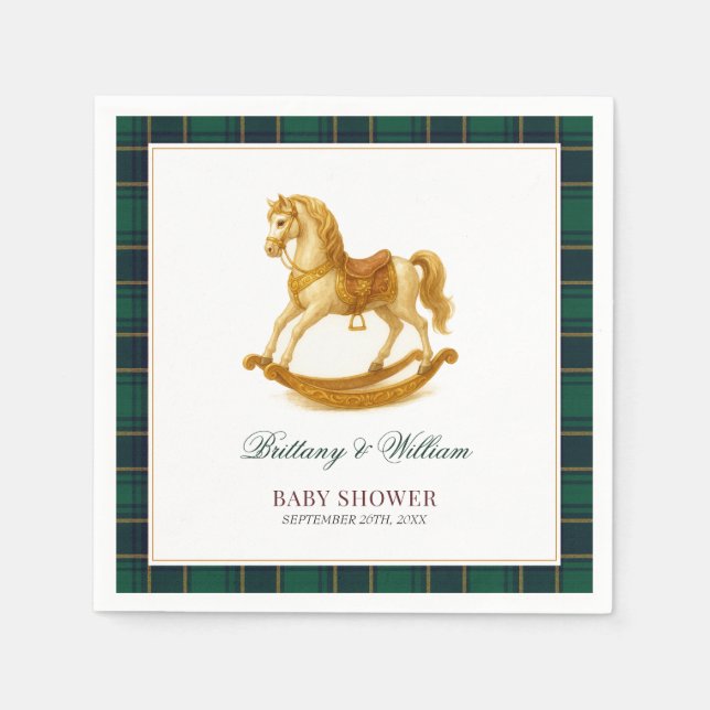 Serviette En Papier Baby shower À Cheval Rocheux Élégant Tartan Plaid (Devant)