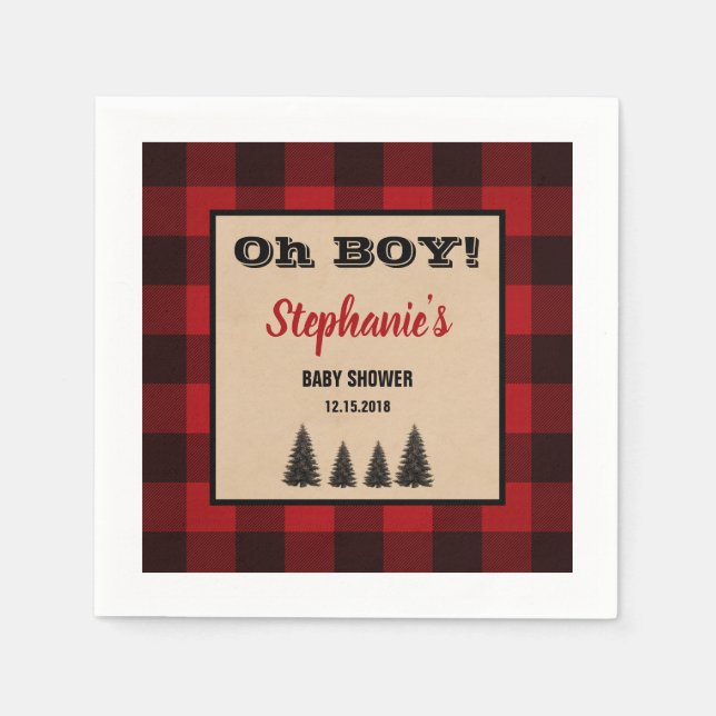 Serviette En Papier Baby shower à cocktails Lumberjack Napkins Plaid (Devant)
