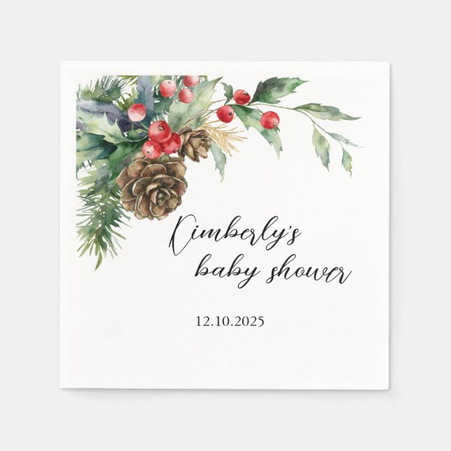 Serviette En Papier Baby shower À feuillage persistant de Noël d'hiver (Devant)