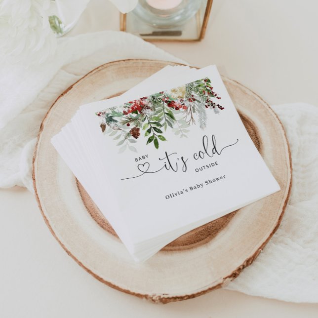 Serviette En Papier Baby shower à feuillage persistant hiver (Créateur téléchargé)