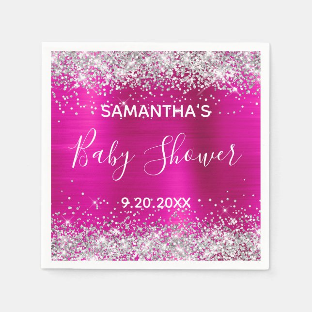 Serviette En Papier Baby shower à huile rose chaud Parties scintillant (Devant)