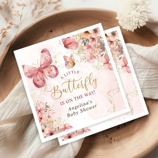 Serviette En Papier Baby shower à papillon rose boho (Créateur téléchargé)