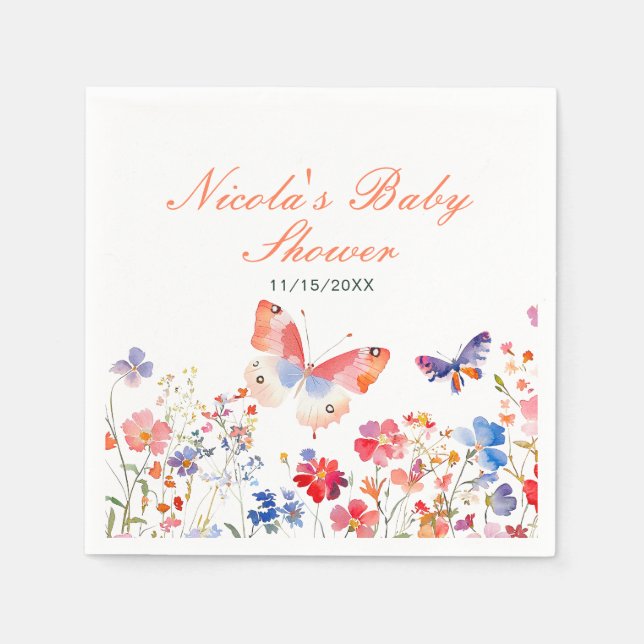 Serviette En Papier Baby shower à papillons floraux d'été (Devant)