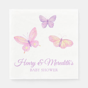 Serviette En Papier Baby shower à papillons violets rose pour garçon