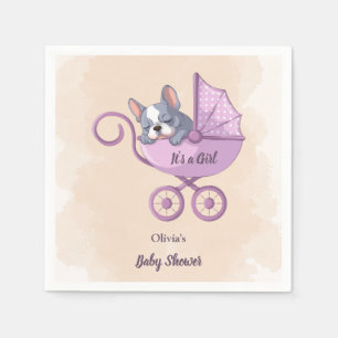 Serviette En Papier Baby shower à poussette rose de Bulldog français m