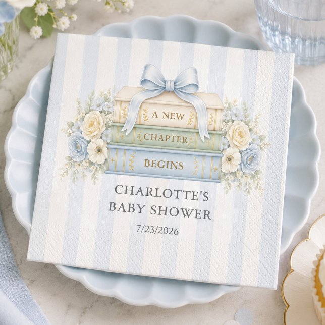 Serviette en papier Baby Shower à rayures bleues (Créateur téléchargé)