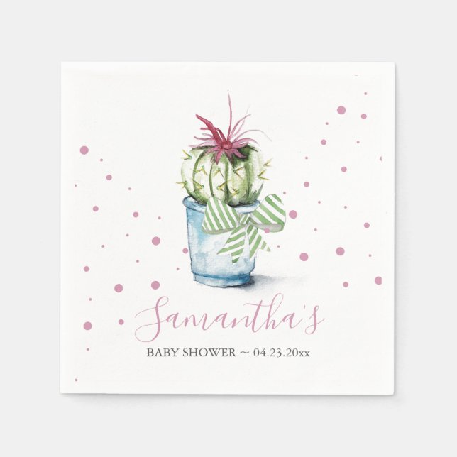 Serviette En Papier Baby shower à thème Cactus rose (Devant)