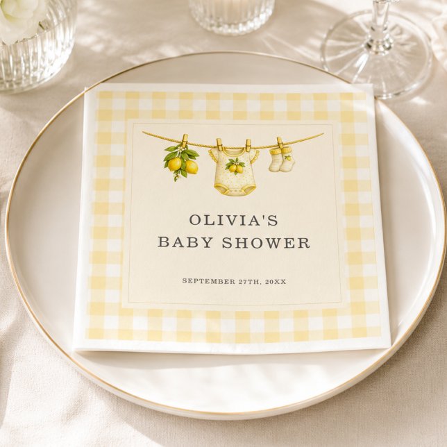 Serviette En Papier Baby Shower à thème citron et gingham : Lemon Can' (Créateur téléchargé)