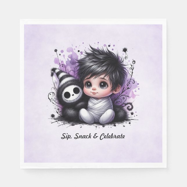 Serviette En Papier Baby shower à thème Halloween - Bébé gothique pour (Devant)