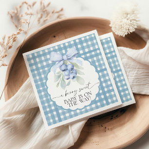 Serviette En Papier Baby Shower à thème Myrtille Sucrée Gingham