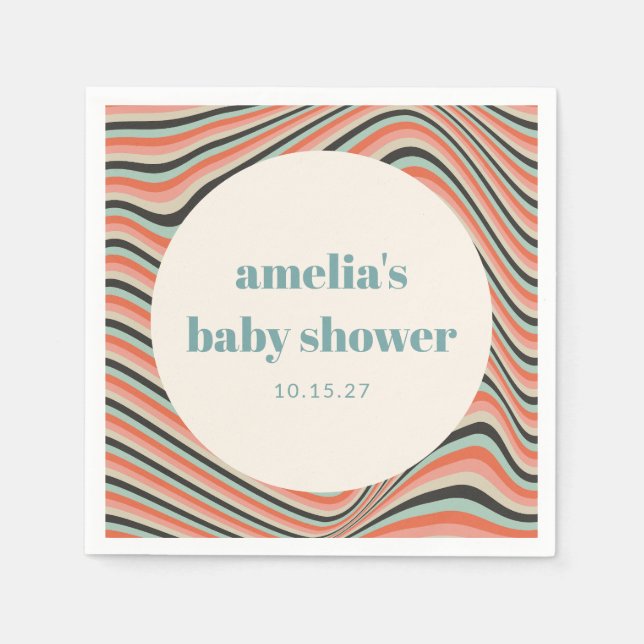 Serviette En Papier Baby shower Abstrait Aqua Peach (Devant)