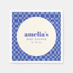 Serviette En Papier Baby Shower Abstrait Damier Bleu Personnalisé