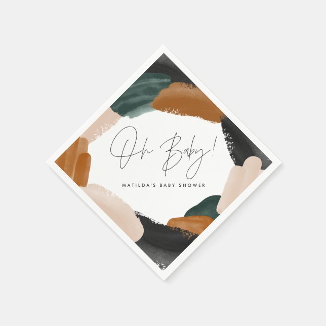 Serviette En Papier Baby shower abstrait en terre cuite verte (Coin)