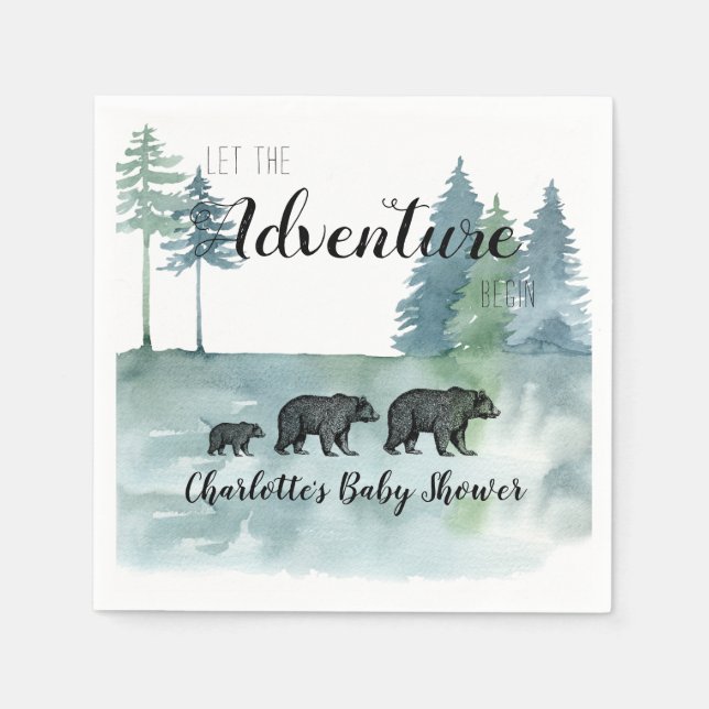 Serviette En Papier Baby shower Adventure Rustic Watercolor Bears (Devant)