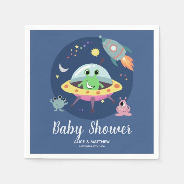 Serviette En Papier Baby shower Alien Boys Cute Blue Space (Devant)