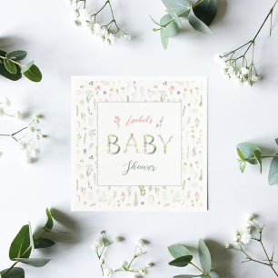 Serviette En Papier Baby shower Alphabet Floral Aquarelle