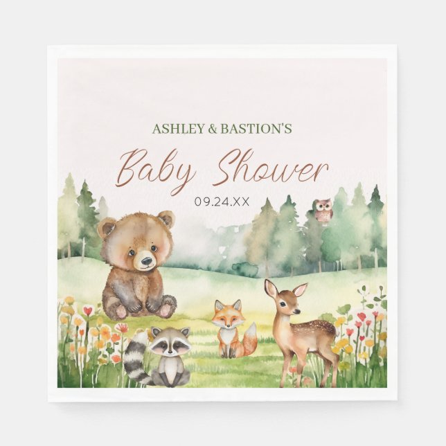 Serviette En Papier Baby shower animal blanc neutre mignon (Devant)