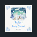 Serviette En Papier Baby Shower Animaux Arctiques Aurores Boréales<br><div class="desc">Cette serviette en papier aquarelle pour baby shower, mignonne et fantaisiste, représente une scène hivernale féerique avec des animaux arctiques adorables, tels qu'un ours polaire, un pingouin, un chat, un hibou, un phoque et un élan. En arrière-plan, on aperçoit les aurores boréales, des montagnes enneigées et des arbres. Le texte...</div>