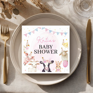 Serviette En Papier Baby Shower Animaux de Ferme Rose