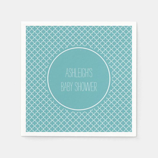 Serviette En Papier Baby shower Aqua White Quatrefoil (Devant)