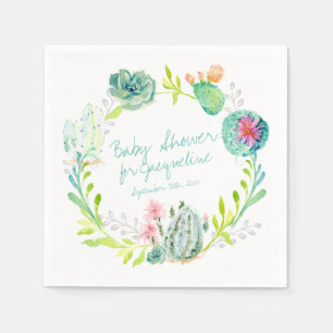 Serviette En Papier Baby shower Aquarelle Art Cactus Succulent Désert