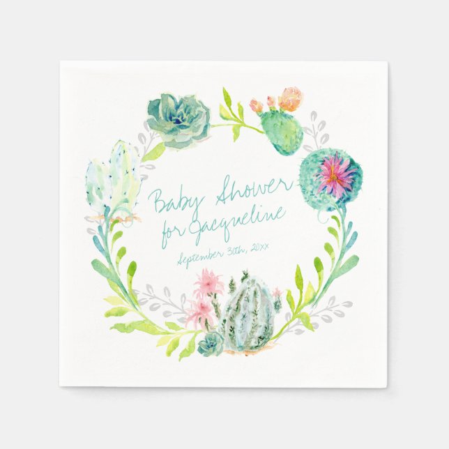 Serviette En Papier Baby shower Aquarelle Art Cactus Succulent Désert (Devant)