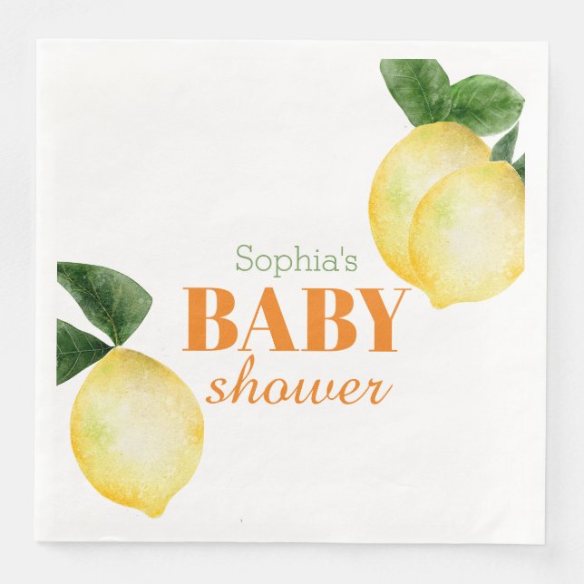 Serviette En Papier Baby-Shower Aquarelle Citrons (Devant)