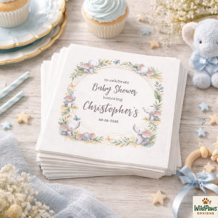 Serviette En Papier Baby-shower aquarelle éléphant garçon – Safari ble