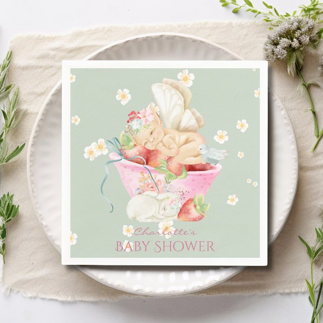 Serviette En Papier Baby shower Aquarelle fille Fée mignonne lapin (Créateur téléchargé)