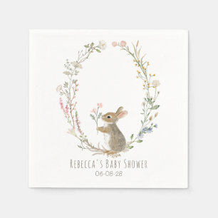 Serviette En Papier Baby Shower Aquarelle Lapin Bois Rustique