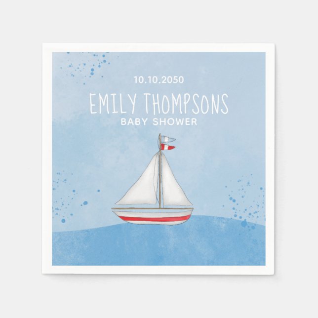 Serviette En Papier Baby shower Aquarelle Nautique navire Whimsical (Devant)