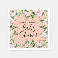 Baby shower aquarelle pêche girly script floral