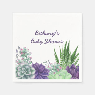 Serviette En Papier Baby shower Aquarelle Succulents