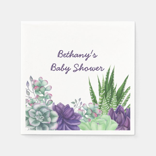Serviette En Papier Baby shower Aquarelle Succulents (Devant)