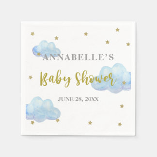 Serviette En Papier Baby shower Aquarelle Twinkle Star Blue Clouds