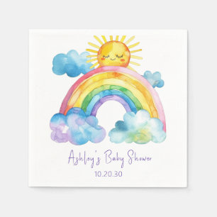 Serviette En Papier Baby Shower Arc-en-Ciel à l'Aquarelle