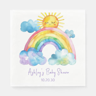 Serviette En Papier Baby shower arc-en-ciel aquarelle
