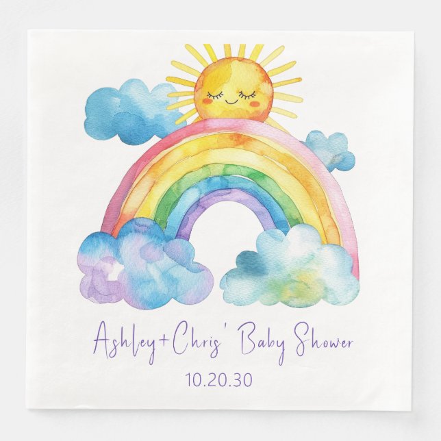 Serviette En Papier Baby shower arc-en-ciel aquarelle (Devant)