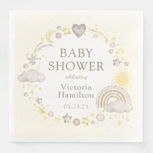 Serviette En Papier Baby Shower Arc-en-Ciel Aquarelle Bohème