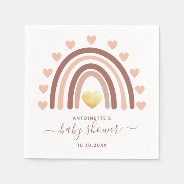 Serviette En Papier Baby shower arc-en-ciel Boho rose pâle (Devant)
