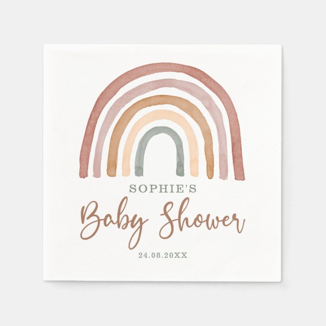 Serviette En Papier Baby shower arc-en-ciel de Boho en tons muets (Devant)