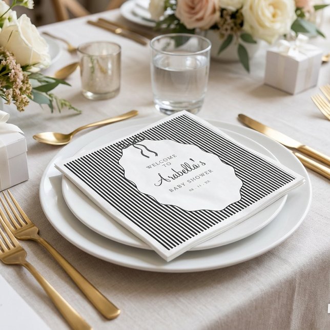 Serviette En Papier Baby Shower Arc-en-ciel Noir et Blanc à Rayures (Créateur téléchargé)