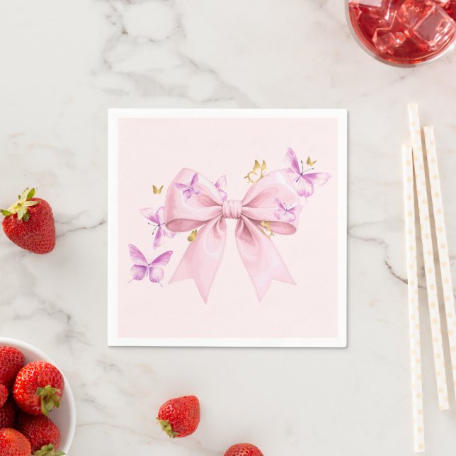 Serviette En Papier Baby Shower Arc-en-ciel Papillon Rose  (En situation)