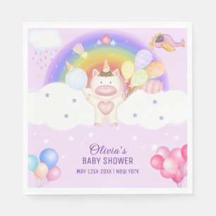 Serviette En Papier Baby shower arc-en-ciel Pastel Balloon Unicorn