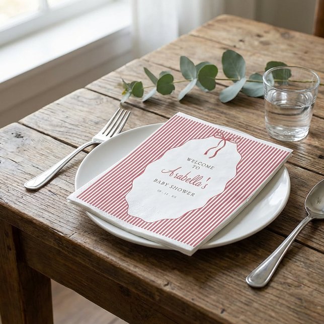 Serviette En Papier Baby Shower Arc-en-ciel Rouge à Rayures Fines et R (Créateur téléchargé)